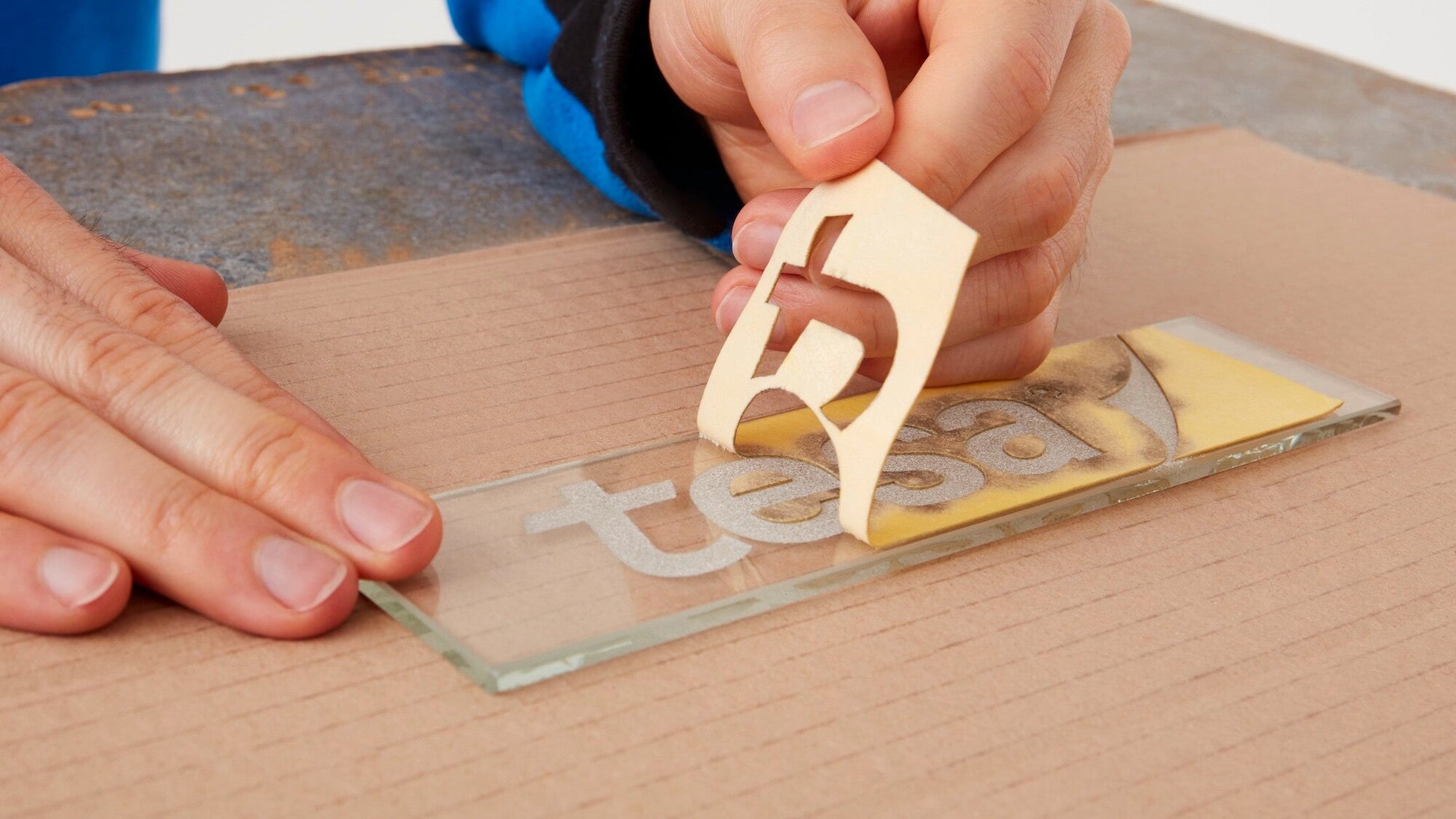 tesa® 4434 tesa® 4434 Flatback Paper Masking Tape for Sandblasting, Protection, and Reinforcement - tesa-4434-stencil-material-for-sandblasting-protection-step1of7-ap.jpg